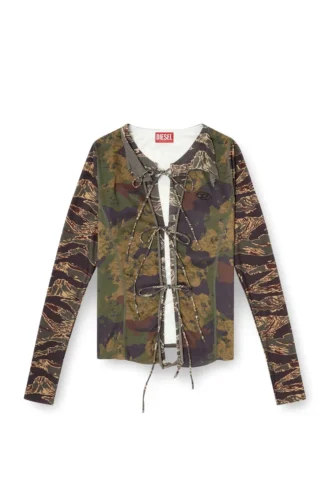 t-afry Tie cardigan with mixed camo prints