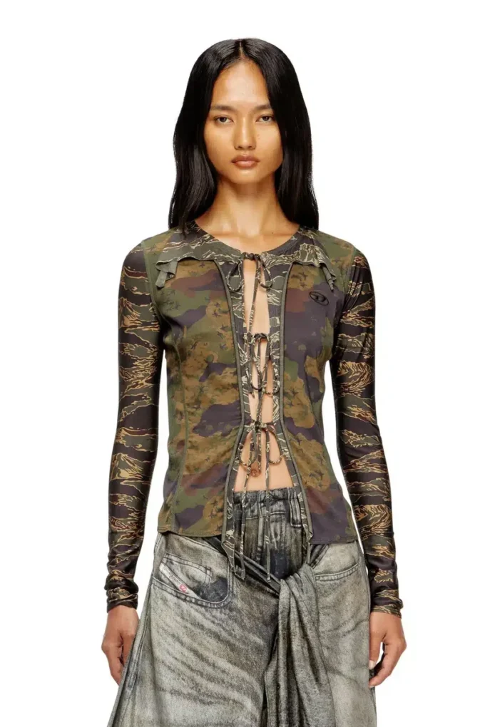 t-afry Tie cardigan with mixed camo prints
