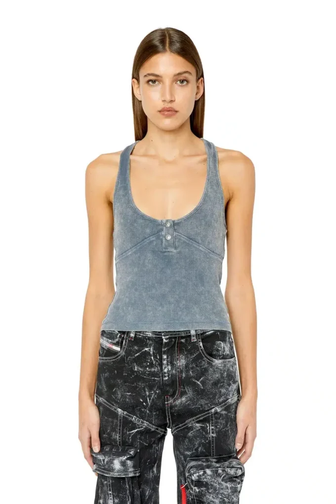 t-aniesse Ribbed racerback top with button opening t-aniesse Ribbed racerback top with button opening