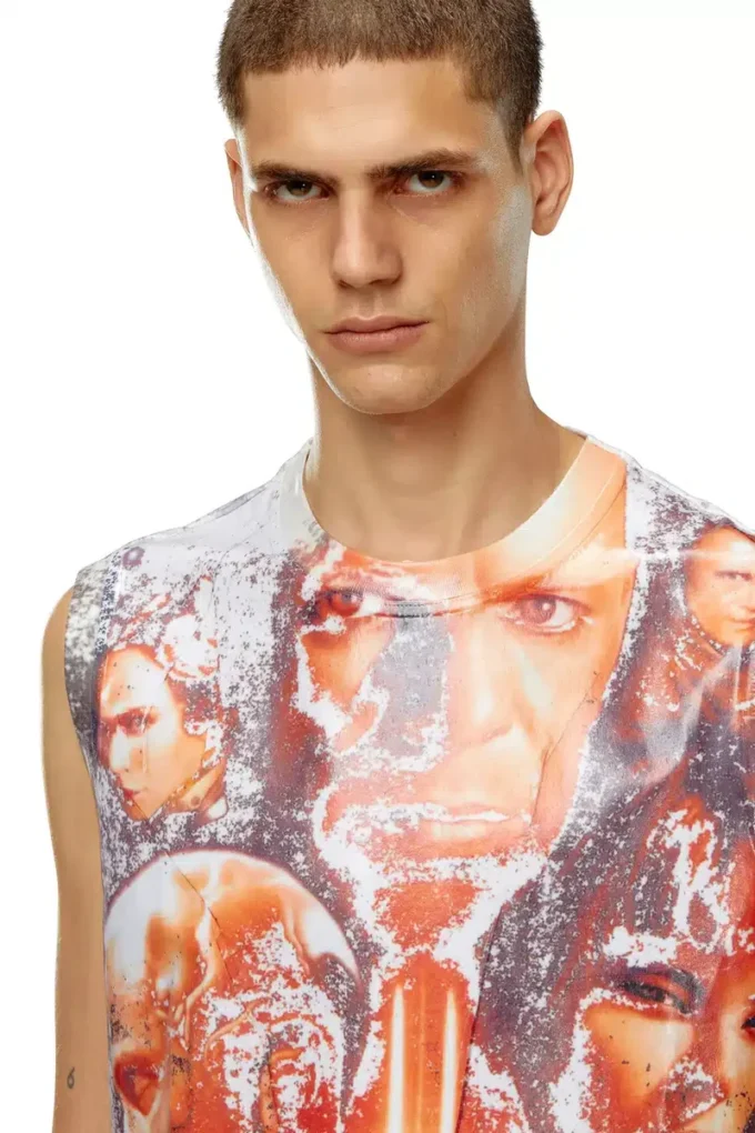t-birco-p6 Shiny tank top with Diesel film print