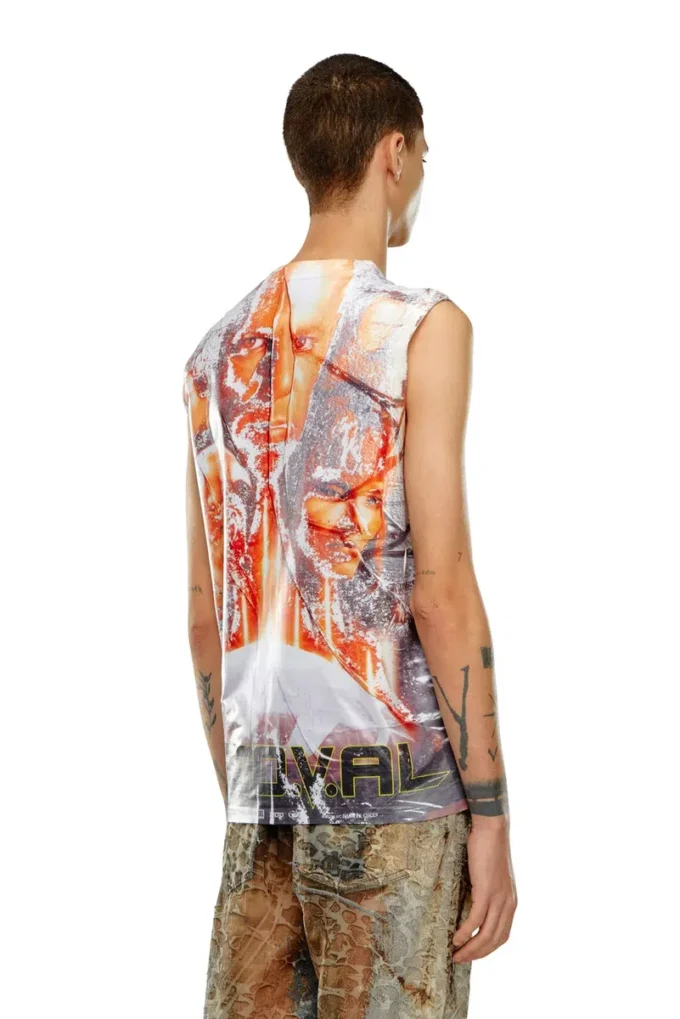 t-birco-p6 Shiny tank top with Diesel film print