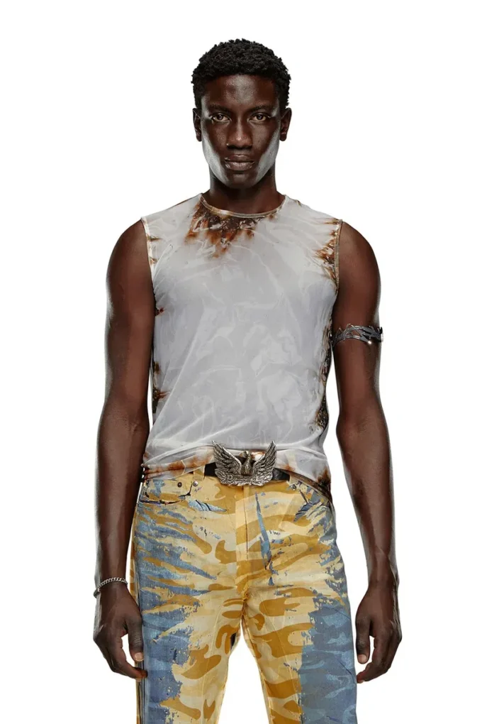 t-bisco-burn-art Tulle top with burning plastic print t-bisco-burn-art Tulle top with burning plastic print