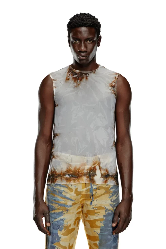 t-bisco-burn-art Tulle top with burning plastic print t-bisco-burn-art Tulle top with burning plastic print