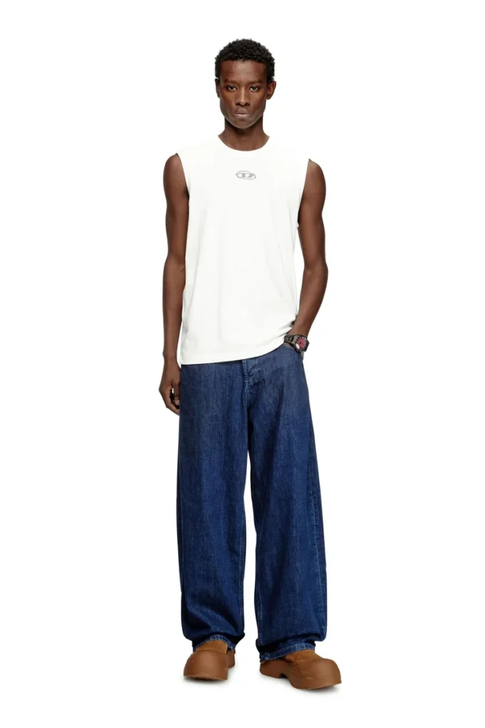 t-bisco-iod Sleeveless cotton top with metallic Oval D t-bisco-iod Sleeveless cotton top with metallic Oval D