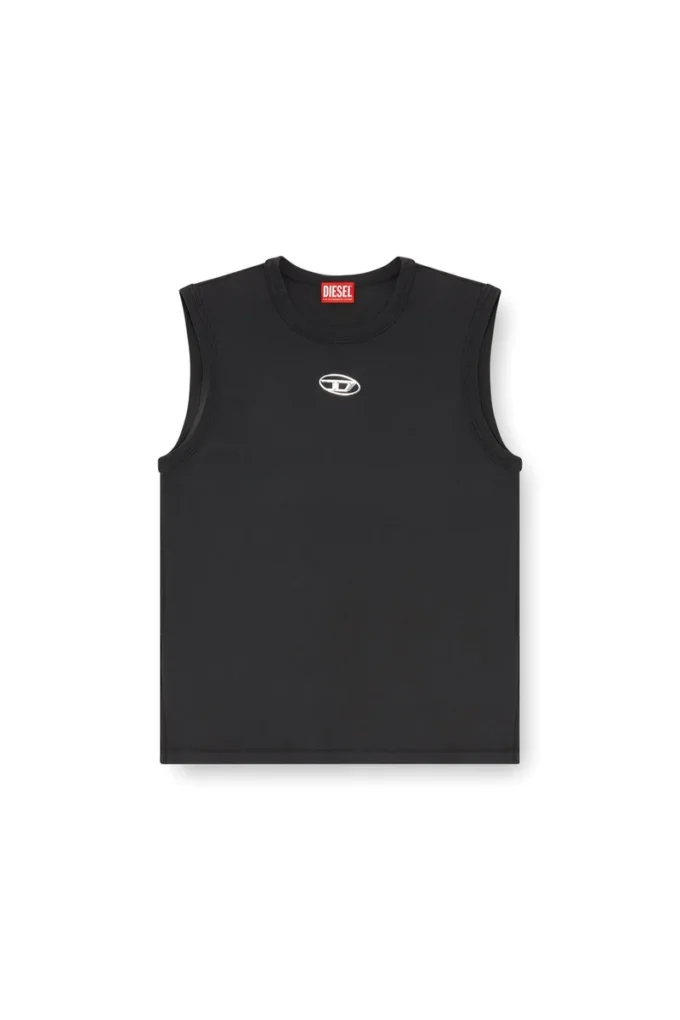 t-bisco-iod Sleeveless cotton top with metallic Oval D t-bisco-iod Sleeveless cotton top with metallic Oval D