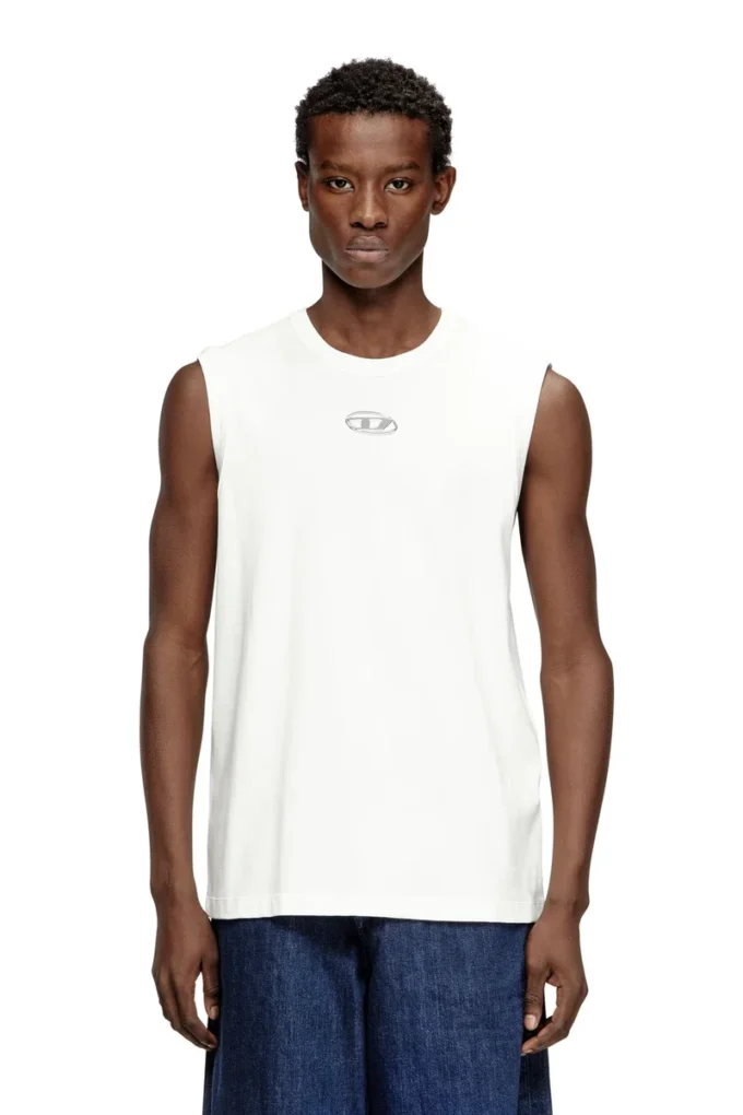 t-bisco-iod Sleeveless cotton top with metallic Oval D t-bisco-iod Sleeveless cotton top with metallic Oval D
