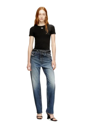 t-ele-long-od Slim ribbed T-shirt with metallic Oval D