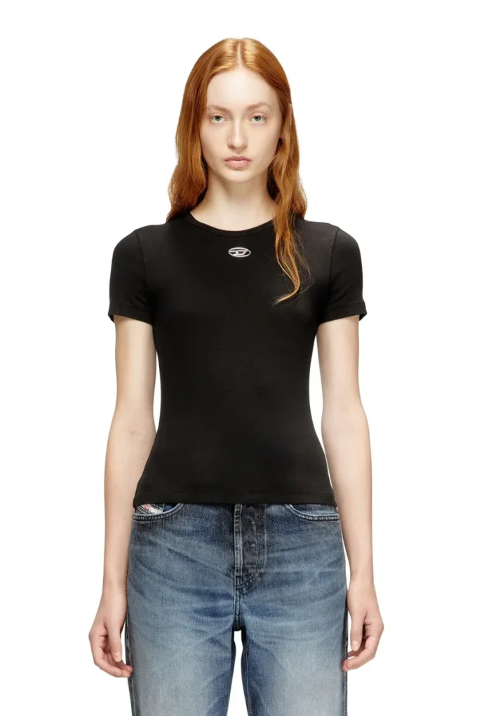t-ele-long-od Slim ribbed T-shirt with metallic Oval D t-ele-long-od Slim ribbed T-shirt with metallic Oval D
