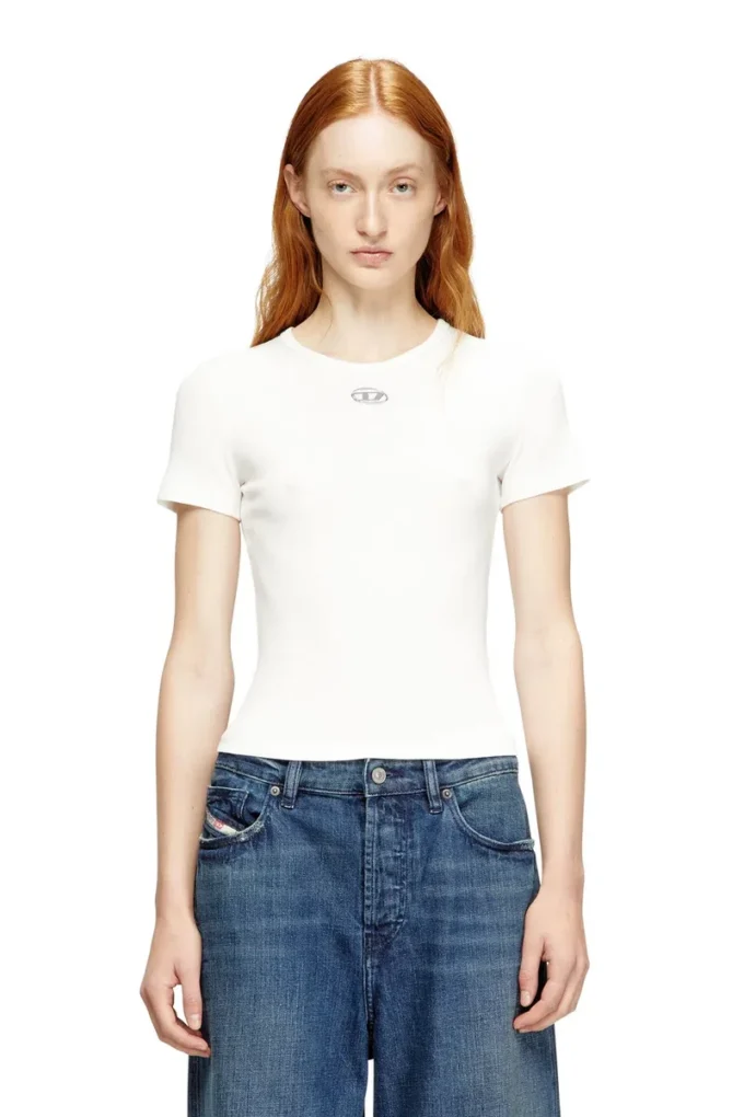 t-ele-long-od Slim ribbed T-shirt with metallic Oval D t-ele-long-od Slim ribbed T-shirt with metallic Oval D