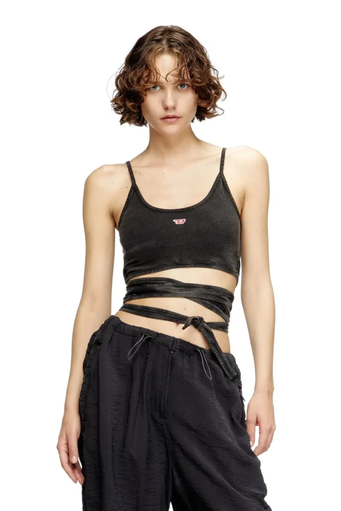 t-leya-tail-r1 Denim-look vest top with wrap ties t-leya-tail-r1 Denim-look vest top with wrap ties