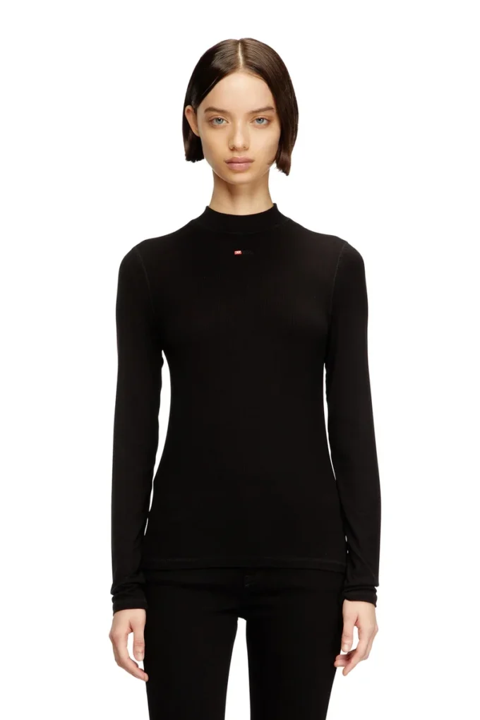 t-mokky-ls-microdiv Mock-neck top with micro logo