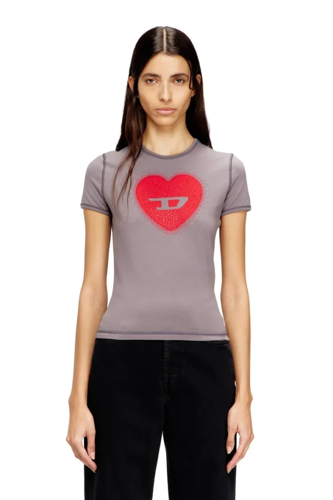 t-uncuties-long-s5 Slim T-shirt with heart print and studs t-uncuties-long-s5 Slim T-shirt with heart print and studs
