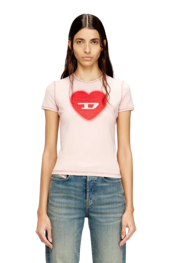t-uncuties-long-s5 Slim T-shirt with heart print and studs t-uncuties-long-s5 Slim T-shirt with heart print and studs