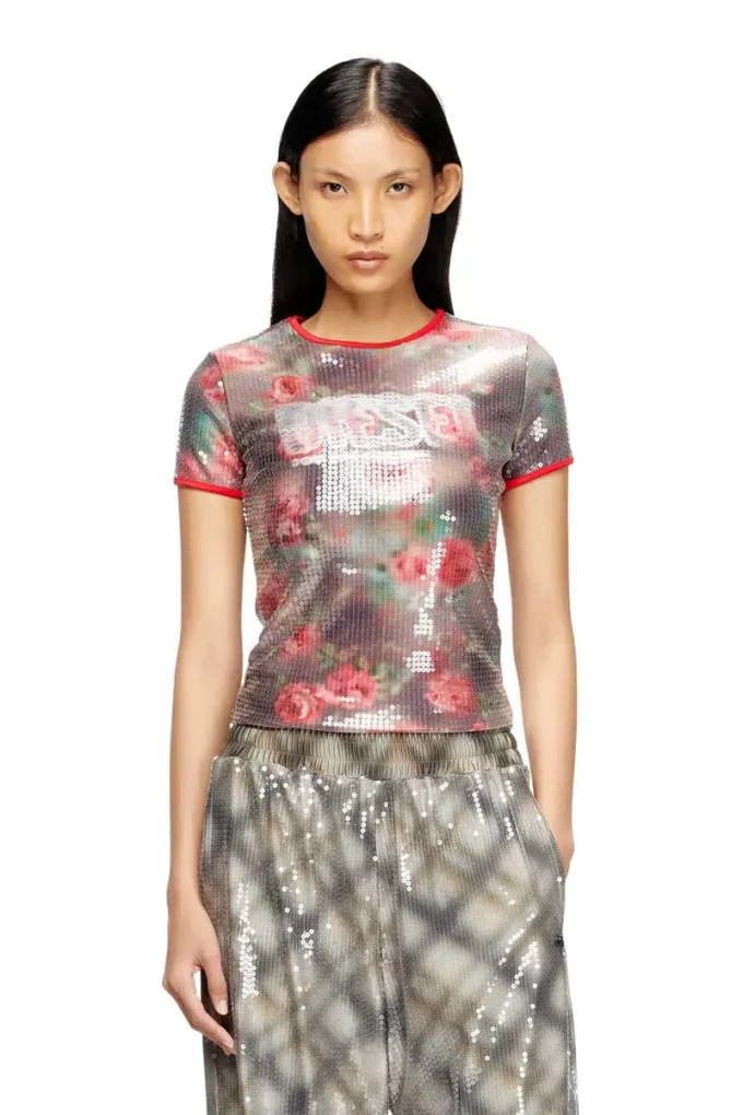 t-unkyel Skinny floral print jersey top with sequins t-unkyel Skinny floral print jersey top with sequins