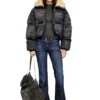 w-aves-fur Hooded puffer jacket in dirt-effect camo denim w-aves-fur Hooded puffer jacket in dirt-effect camo denim