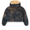 w-aves-fur Hooded puffer jacket in dirt-effect camo denim w-aves-fur Hooded puffer jacket in dirt-effect camo denim