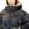 w-aves-fur Hooded puffer jacket in dirt-effect camo denim w-aves-fur Hooded puffer jacket in dirt-effect camo denim