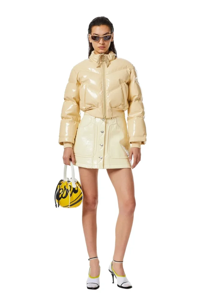 w-crema Quilted-vinyl down bomber jacket w-crema Quilted-vinyl down bomber jacket