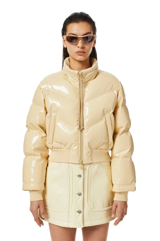 w-crema Quilted-vinyl down bomber jacket w-crema Quilted-vinyl down bomber jacket