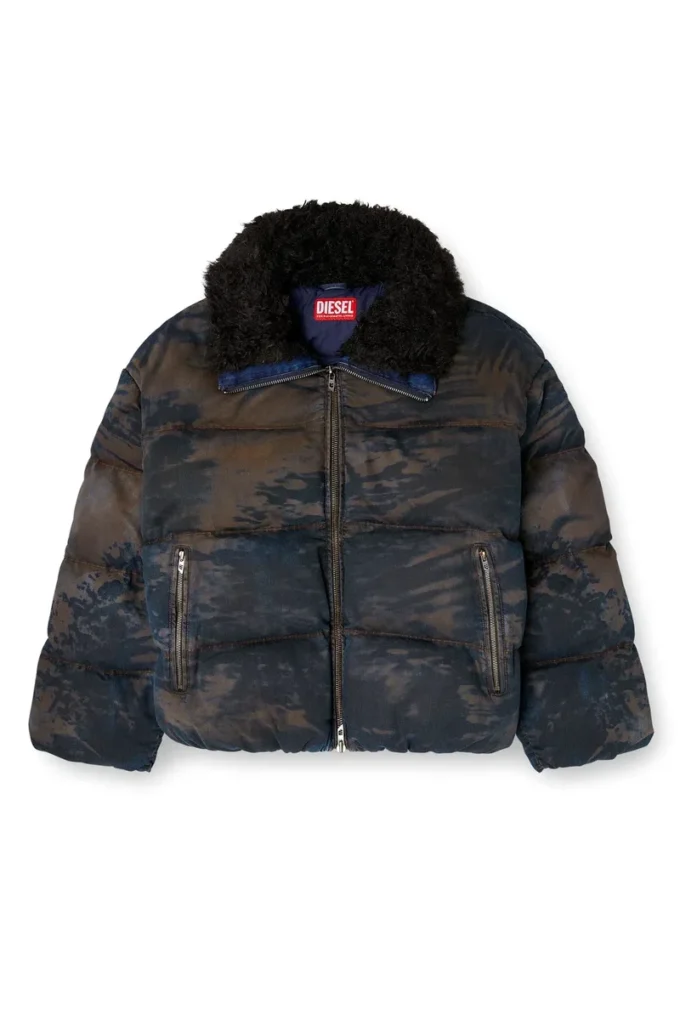 w-johns Puffer jacket in dirt-effect camo denim w-johns Puffer jacket in dirt-effect camo denim