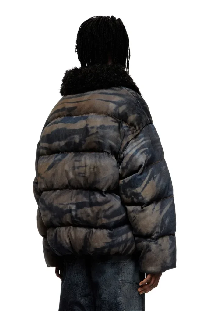 w-johns Puffer jacket in dirt-effect camo denim w-johns Puffer jacket in dirt-effect camo denim