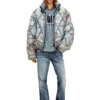 w-kons Padded jacket in argyle-quilted devoré denim