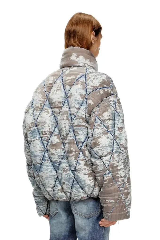 w-kons Padded jacket in argyle-quilted devoré denim