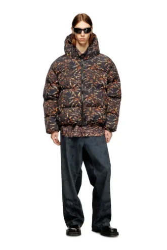 w-spider Hooded puffer jacket with spider print