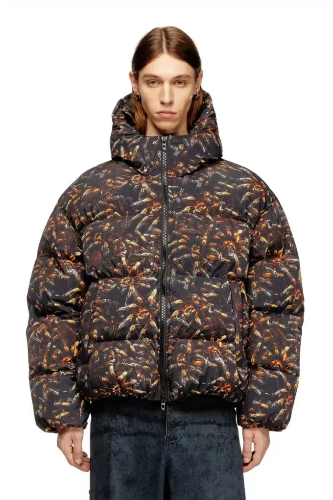 w-spider Hooded puffer jacket with spider print w-spider Hooded puffer jacket with spider print